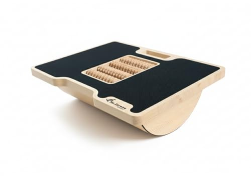 MSZERONE - Reposapiés ergonómico con balanceo suave, superficie de masaje reflexológico, madera de pino macizo, plegable y portátil, diseño elegante, ideal para el hogar y la oficina