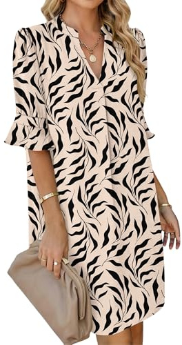 AUSELILY Robe Chemise Femme Été Col en V Manches Volantées Robe Courte
