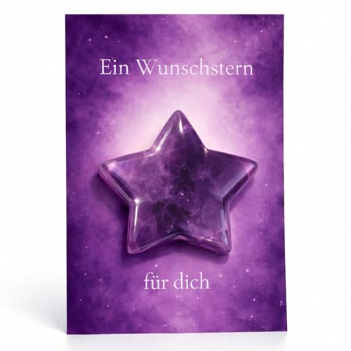 Milaboo Wunschstern Glücksstein (4 cm) – Rosenquarz, Aventurin oder Amethyst mit Karte – Handschmeichler mit Bedeutung – Geschenk für Liebe, Mut & Hoffnung (Amethyst)