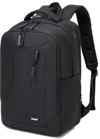 Kono Mochila Portátil Hombre Mujer 15,6 Pulgadas, Mochila Ordenador Antirrobo Ligera con Compartimento Acolchado, Equipaje de Mano para Viaje Cabina, Trabajo, Universidad y Negocios, Negro