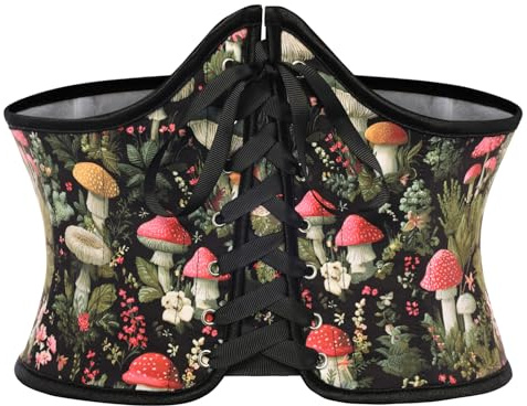 Corset Belt for Women Renaissance Lace up Floral Corsets Black Mushroom 16
