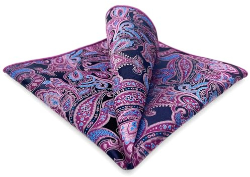 SHLAX&WING Paisley Blue Pink Silk Pocket Square Mens Hankies Hanky