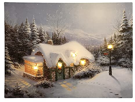 zeitzone LED Bild Winter Weihnachten Berghütte Winterlandschaft Beleuchtet 28x38cm