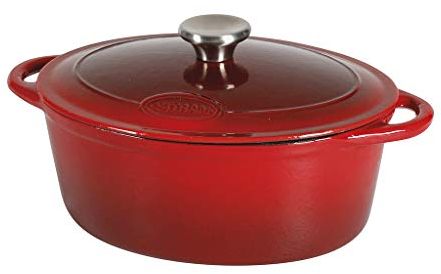 Sitram 711065 - Cocotte tradizionale ovale in ghisa smaltata, 6,5 litri, esterno rosso, interno nero opaco, tappo in acciaio inox, adatta a tutte le fonti di calore, induzione e forno