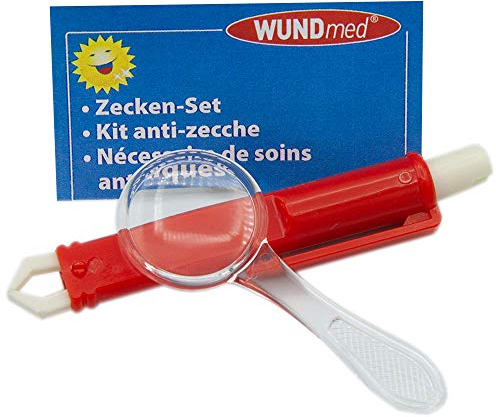 Wundmed ® Zeckenzange mit Lupe, Einfache Entfernung von Zecken bei Mensch und Tier, Zeckenpinzette im Set aus Kunststoff für Hund und Katze