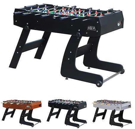 KICK Monarch 48 Folding Foosball Table (Black) – Compact Indoor Gaming Table for Adults & Kids with 2 Balls, Semi-Solid Steel Rods, Slide Scorers, Rolling Wheels & Foldable Storage