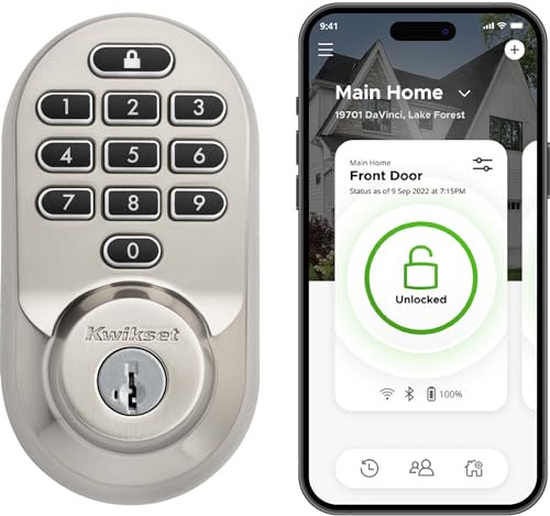 Kwikset Halo Wi-Fi Smart Lock, Keyless Entry Door Deadbolt, Geofence Auto-Unlock, Grade AAA Certified, No Hub Required Easy Install, Satin Nickel Lifetime Finish Warranty, Backlit Keypad