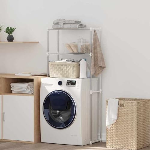 Owoxanthellate Scaffale per lavatrici, bianco, 63 x 27 x 136 cm, lunghezza regolabile, 50-70 cm, in alluminio, per bagno, balcone, cucina, design moderno per nicchie strette