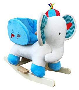 The Rocking Horse Co. - Éléphant à bascule en peluche - Blanc/bleu - Bois massif - À partir de 1 an (avec surveillance)