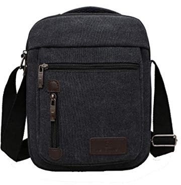 Vohoney Vohoney Herren-Umhängetasche, kleine Umhängetasche, Handtasche, Umhängetasche, Umhängetasche, Handgelenktasche, Segeltuch, Vintage-Umhängetasche, Herren, schwarze Herren-Umhängetasche aus Sege