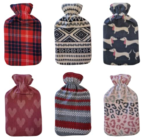 OLIVIA ROCCO Hot Water Bottle with Soft Fleece Cover Large Natural Rubber 2 Litre UK Safe Tested Multicolored