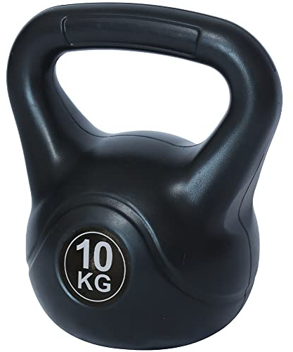BAKAJI Kettlebell 10 Kg di Peso in PVC e Cemento per Palestra, Fitness, Riabilitazione, Esercizio, Allenamento Forza, Impugnatura Ergonomica Anti-Scivolamento, Fondo Piatto per Maggiore Stabilità