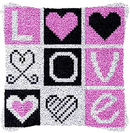 Juego de ganchos para hacer uno mismo, cojín de anudado, juego de cojines de ganchos, juego de cojines de ganchos, alfombra de nudos, funda de cojín de sofá, regalos hechos a mano, 43 x 43 cm, LOVE