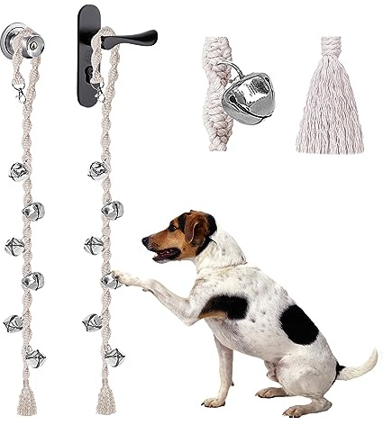 GINIDEAR Lot de 2 Cloches pour Chien pour Sortir et Apprendre à la propreté pour Chiot - Anneau réglable pour Porte de Chien - Fait à la Main avec du Fil de qualité supérieure - Style torsadé - Beige