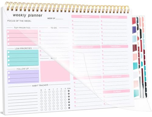 Weekly Planner To Do List Pad, Undated Weekly Planner Notebook 52 Tear off Sheets─To Do List Notebook for Study Work, Includes 4 Sheets of Stickers, 22 X 28 cm-Pink-1 Year of Use