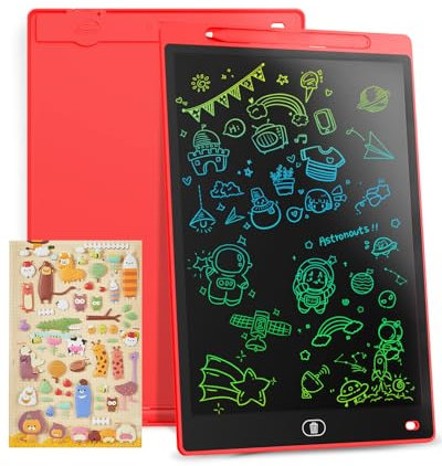Genialba LCD Schreibtafel 12 Zoll, Buntes LCD Schreibtablett, Kindergeschenk, LCD Writing Tablet Elektronischer Tablette, Grafiktablett für Kinderspiele 2 3 4 5 6 7 Jahre alte Mädchen (Rot)