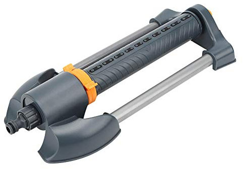 FLEXMAN Arroseur Oscillant à 2 Voies avec Base en Métal, Arroseur de Jardin à Angle de Pulvérisation Réglable de 20 Trous, Arroseur Oscillant Turbo de 1 100 Pieds Carrés