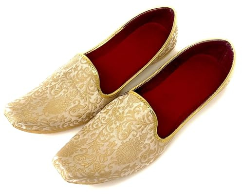 BombayFlow RANVEER Punjabi Jutti Indian Flats Handmade Shoe - Khussa Shoes, Indian Wedding, Sherwani, Kurta, Mojari Shoe (Gold, US Footwear Size System, Adult, Men, Numeric, Medium, 8)