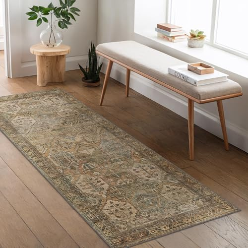 BEIMO Teppich Läufer Flur 80x300cm, Langer Vintage Boho Teppich Küche Waschbar rutschfest, Küchenläufer für Flur, Küche, Korridor, Schlafzimmer, Wohnzimmer, Braun