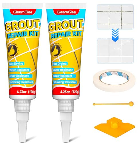 Tile Grout Repair Kit, 2 Pack White Grout Filler - Fast-Drying & Odorless Grout Paint, Restore & Refresh Tile Joints for Bathroom, Shower, Kitchen & Floor Tiles