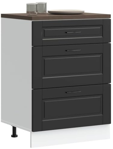 Myheimly Küchenschrank Holzwerkstoff,hoher Küchenschrank, Schrank,Küchenzeile,Schrank Küche,Einbauküche Küchenunterschrank Porto Schwarz Holzwerkstoff