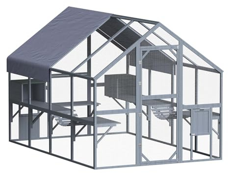 Wiltec Freilaufgehege Katzen 280 x 187 x 187 cm, Katzenfreigehege Holz, Außengehege Verschiedene Ebenen, Katzengehege für Garten, Balkon