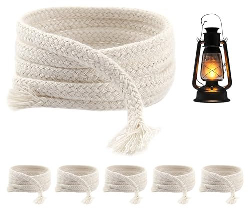 6 Pcs Mèches de Rechange pour Lampe à Huile, 6 Mèches de 100 cm de Long pour Lampes à Huile, Mèches de 6 mm pour Bougies, Mèches de Bougie pour Bougies Épaisses, Torches de Jardin, Torches en