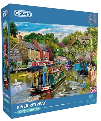 Gibsons River Retreat 1000 Piece Jigsaw Puzzle for Adults – Peaceful Countryside Canal Scene by Greg Giordano – Relaxing Riverside Artwork – Premium Sustainable Puzzle Made in the UK/EU