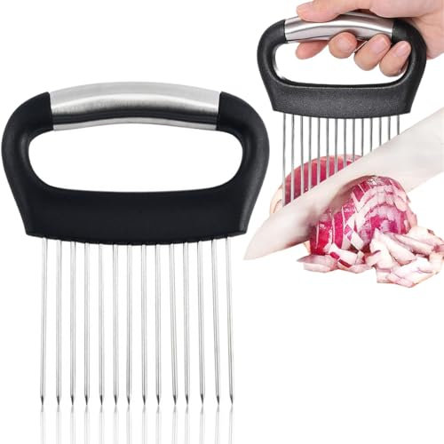 GGUFAY Porte-tranche d'oignon en acier inoxydable,Coupe-Légumes, outil de tranchage de couteau de cuisine,coupe tomates,coupe oignons, pour pommes de terre, viande, oignons, légumes