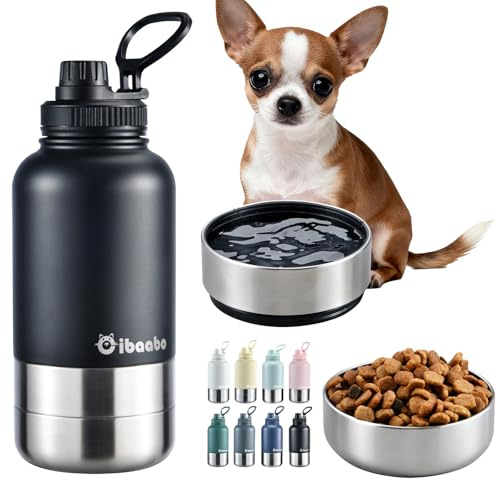 Cibaabo Insulated Dog Water Bottle 32oz Keep Water Cool with 2 Bowls