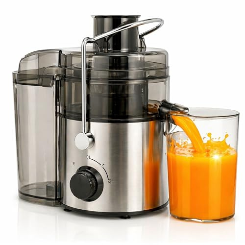 AFRA Spremiagrumi centrifugo da 400 W, estrattore elettrico per frutta e verdura con 2 velocità e impulsi, scivolo di alimentazione da 60 mm, contenitore per polpa da 1 l, brocca per succo da 550 ml
