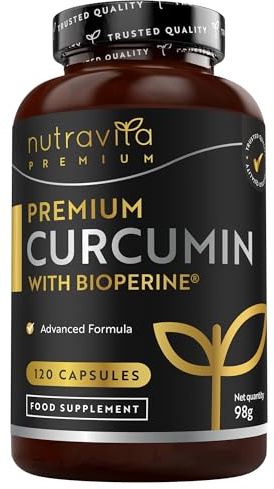 Nutravita Premium Curcumina 95 con Bioperine® - 120 Capsule ad Alto Dosaggio (Fornitura per 4 Mesi) - Alta Qualità Curcuma Capsule - Curcumina e Piperina (pepe nero estratto)