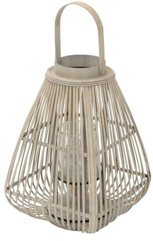ECD Germany Linterna de Bambú de Madera, 55cm de Altura, Portavelas de Jardín con Asa y Inserto de Cristal, Farolillo de Estilo Boho, Lámpara Colgante Interior/Exterior Decorativo para Terraza, Balcón