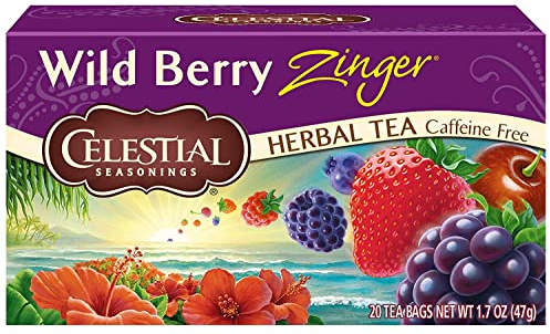 Pack of 3 x Celestial Seasonings Herbal Tea - Caffeine Free - Wild Berry Zinger - 20 Bags