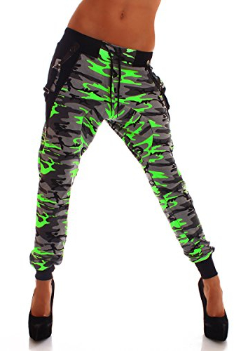 Crazy Age Camouflage Jogginghose Boyfriendhose Bagyyhose mit Hosentäger CA 1119 Cam (L, Neongrün)