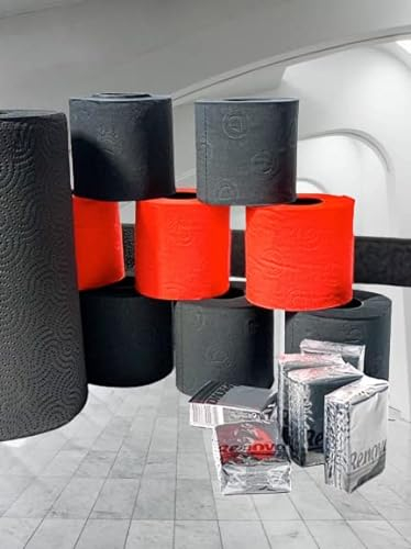 LUXURY MIX deSIGN WC Papier geprägt SCHWARZ & ROT (6+3 Rollen) - XXL Handtuch-/Küchenrolle - Pocket Taschentücher - Color your Life