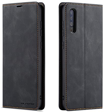 QLTYPRI Hülle für Samsung Galaxy A70, Premium Dünne Ledertasche Handyhülle mit Kartenfach Ständer Flip Schutzhülle Kompatibel mit Samsung Galaxy A70 - Schwarz