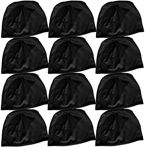 3asyglide 12 Pack Polyester Swimming caps for Polyester Fabric Adult Junior Kids childen Swim hat (Black, Adult)