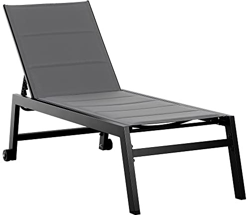 Outsunny Lettino Prendisole in Alluminio e Texteline, Sdraio da Giardino Reclinabile su 5 Livelli Rivestimento Imbottito, 72x168x102cm Grigio