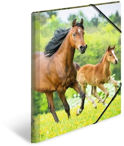 HERMA Sammelmappen A3 Pferde Set, 3 Stück, Kinder Eckspanner-Mappen aus Kunststoff mit Tier Motiv, Gummizug, Innenklappen und Innendruck für Jungen und Mädchen