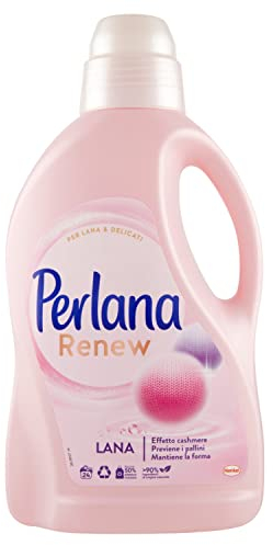 Perlana Renew Lana Rosa, Detersivo Lavatrice per capi colorati, effetto cachmere, previene i pallini, confezione singola da 24 lavaggi