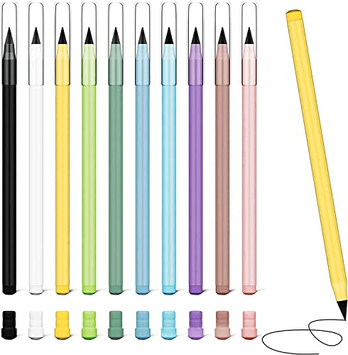 OSDUE Set di Matite Eterne, 10 Pezzi Penna Cancellabile Senza Inchiostro con 10 Gomma, Matita Infinita Cancellabile Riutilizzabile Lunga Durata, Scrivi Liscio e Chiara Simile a Matita HB