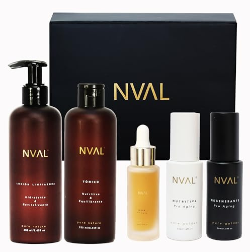 NUAL - kit rutina facial 5 productos: Serum 30 ml - Ácido Hialurónico, Niacinamida, Vitaminas C y E, Antiarrugas, limpiadora, tónico, hidratante de dia, nutritiva de noche