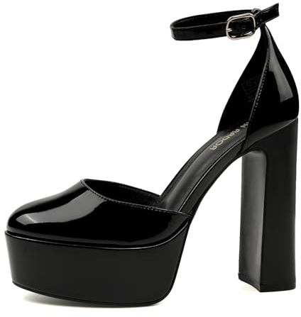 JENN ARDOR Women's Platform Heels 5 Inch Chunky High Heel Pumps Block Heels 1.7 Inch Platform Ankle Strap Closed Toe for Dress Wedding Party Pumps