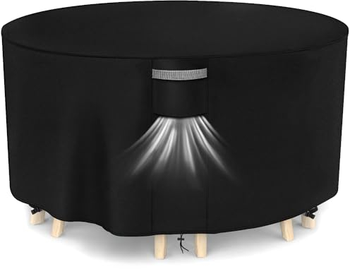 Dokon Abdeckung für Gartenmöbel Wasserdicht Winterfest 420D Oxford Gewebe Winddicht Anti-UV Abdeckplane Loungemöbel Möbelsets Sitzgruppe Gartentisch Schutzhülle Rund - Ø250x104cm