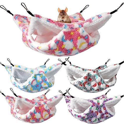 Namalu 4 Stück Meerschweinchen Hängematten für Ratten Frettchen Hängematte für Kleintier Weich Warmes Fleece Haustiere Käfig Zubehör Hängende Kleintierbetten für Schlafen Hamster (Stern, Mond)