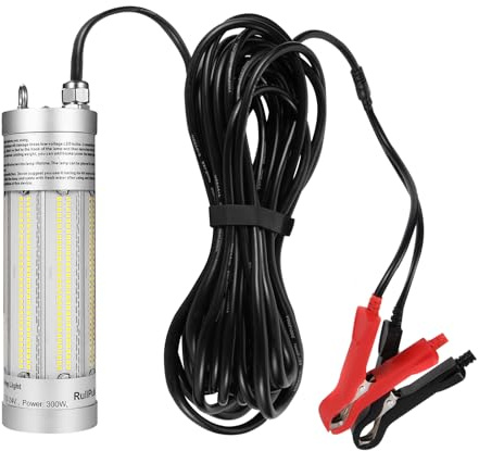 Lampe de pêche sous-marine super lumineuse 300W 36 000 lumens, étanche IP68, submersible, pour pêche de nuit, leurre, appât pour bateau, kayak, quai (Feu Blanc)