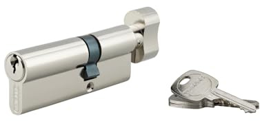 THIRARD - Cylindre de Serrure à Bouton STD - Laiton Nickelé - S'entrouvrant - Mécanisme à 5 Goupilles - 30B x 50 mm - Gris - Protection Anti-Arrachement - Livré avec 3 Clés Crantées