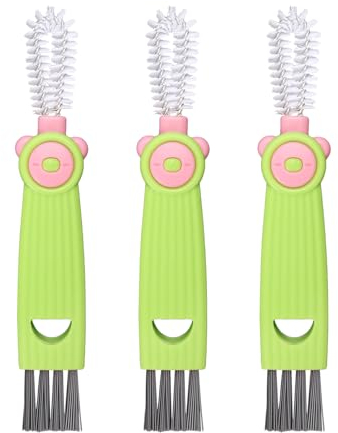 3 Uds Cepillo de Limpieza de Tapa de Taza 3 en 1, Cepillo de Limpieza Multifunción 3 en 1 Nuevo Portátil Cepillo de Limpieza de Grietas de Botella para el Hogar Cocina (Verde)