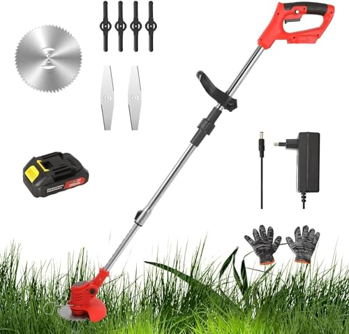 Desbrozadora eléctrica inalámbrica, corte borde, con batería y cargador de tamaño borde, con 3 tipos de cuchillas con borde inalámbrico. Mantenimiento del césped y las tierras agrícolas (21 V una